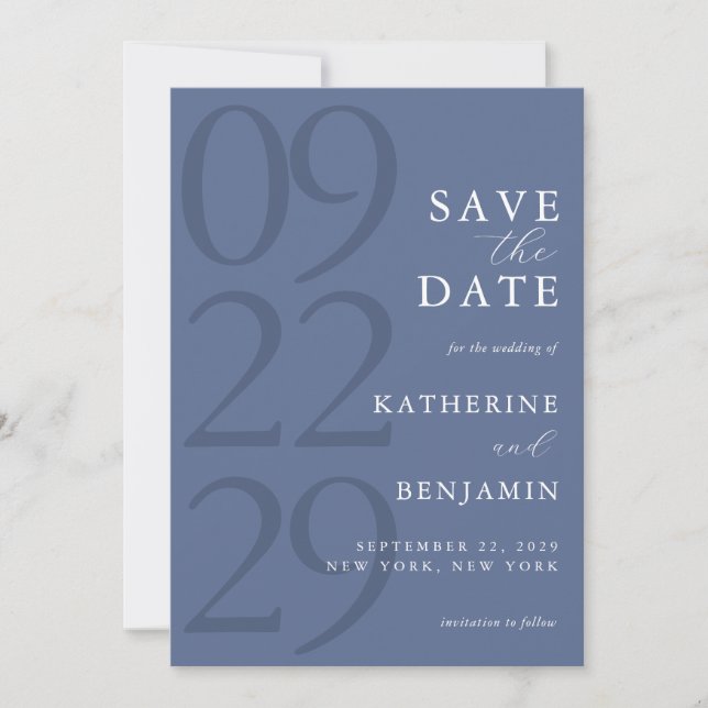 Reserve A Data Modern Blue Minimalist Wedding (Frente)
