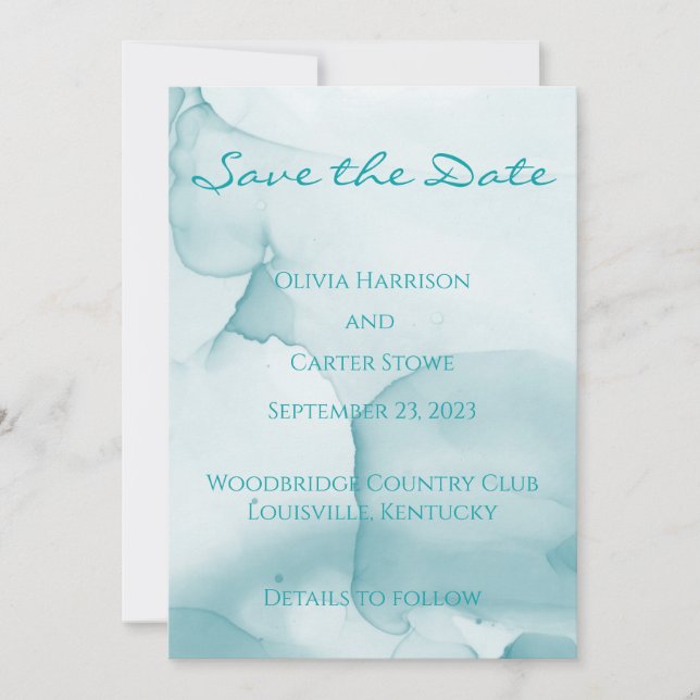 Reserve A Data Modern Blue Wedding Watercolor Salvar Data (Frente)