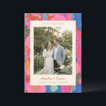 Reserve A Data Modern Boho Colorful Red Floral Photo Wedding<br><div class="desc">This save the date card features a favorite couple photo framed by a vibrant floral border in bright pink, coral, and blue. The colorful botanical pattern adds a cheerful, modern feel while keeping the focus on your engagement photo and wedding details. Names, date, and location appear below the image in...</div>