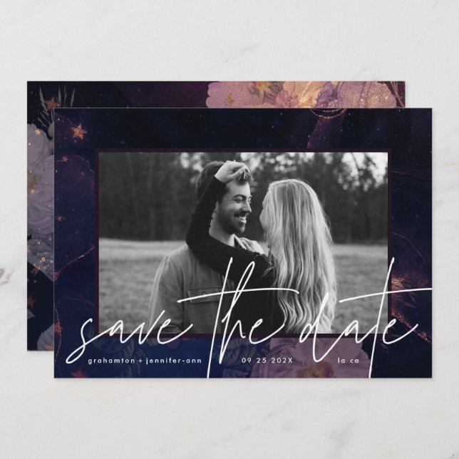 Reserve A Data Modern Boho Floral Fantasy Dark Queda Roxo (Frente/Verso)