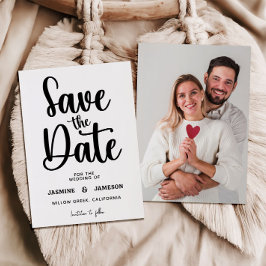 Reserve A Data Modern Bold Casual Red Script Photo Wedding Retro