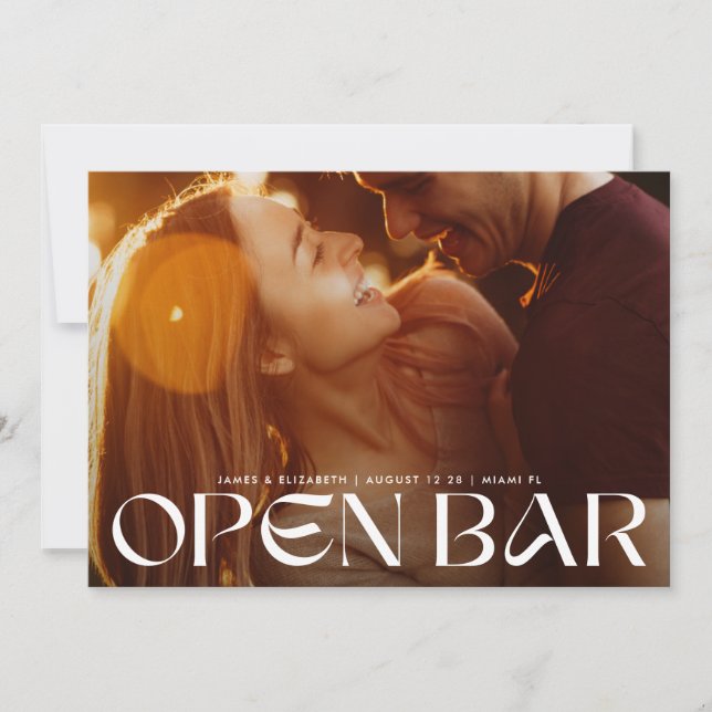 Reserve A Data Modern Bold Retro Open Bar FullBleed Photo Wedding (Frente)