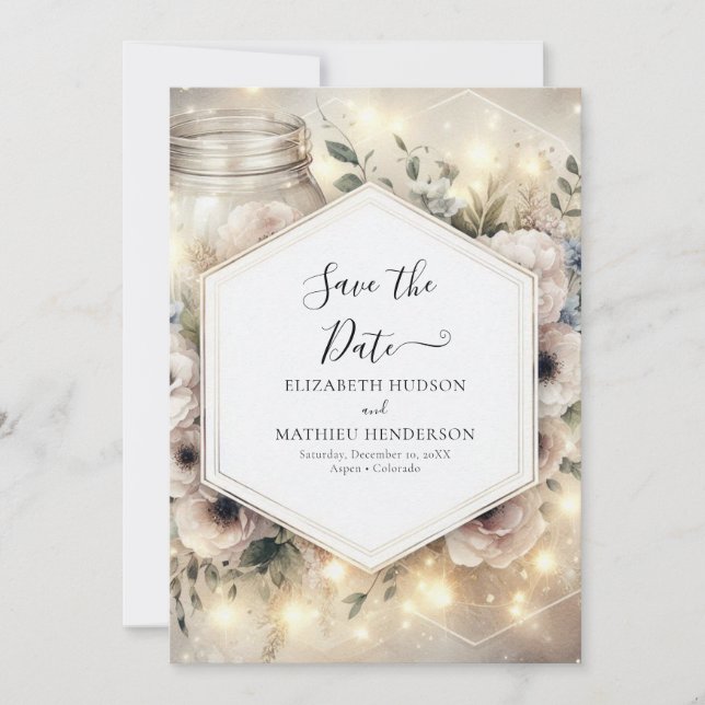 Reserve A Data Modern Botanical Mason Jar Wedding (Frente)