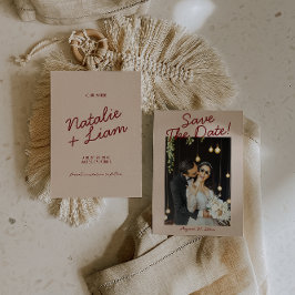 Reserve A Data Modern Burgundy Cream Whimsical Photo Wedding 