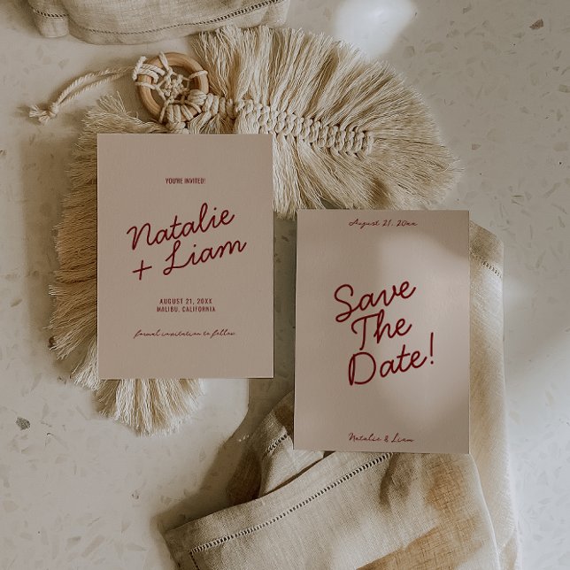 Reserve A Data Modern Burgundy Cream Whimsical Unique Wedding  (Criador carregado)