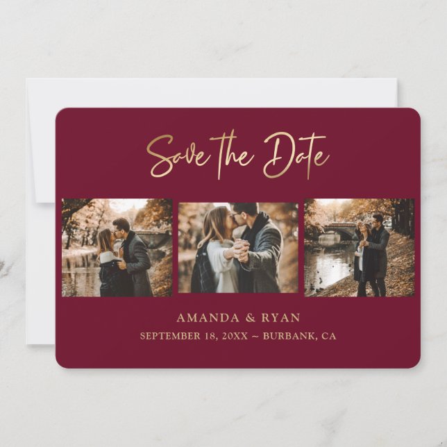 Reserve A Data Modern Burgundy e Gold Foil Weding 3 Foto (Frente)