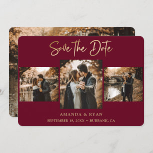 Reserve A Data Modern Burgundy e Gold Foil Weding 4 Foto