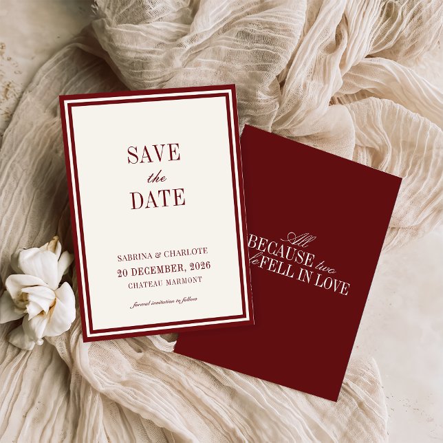 Reserve A Data Modern Burgundy Old Money Wedding Save The Date (Criador carregado)