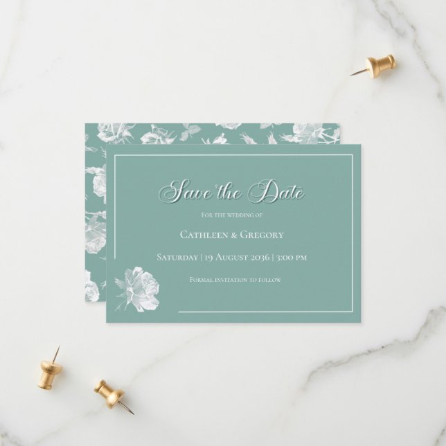 Reserve A Data Modern Calligraphy Sage Green Floral Wedding  (Frente/Verso In Situ)