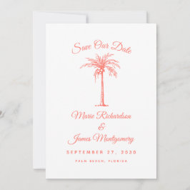 Reserve A Data Modern Coral Palm Tree Beach Casamento Salve a Dat