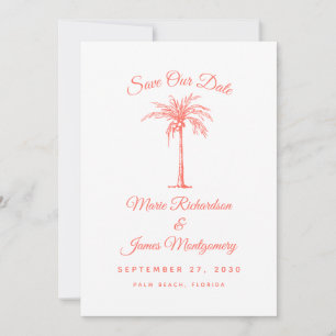 Reserve A Data Modern Coral Palm Tree Beach Casamento Salve a Dat