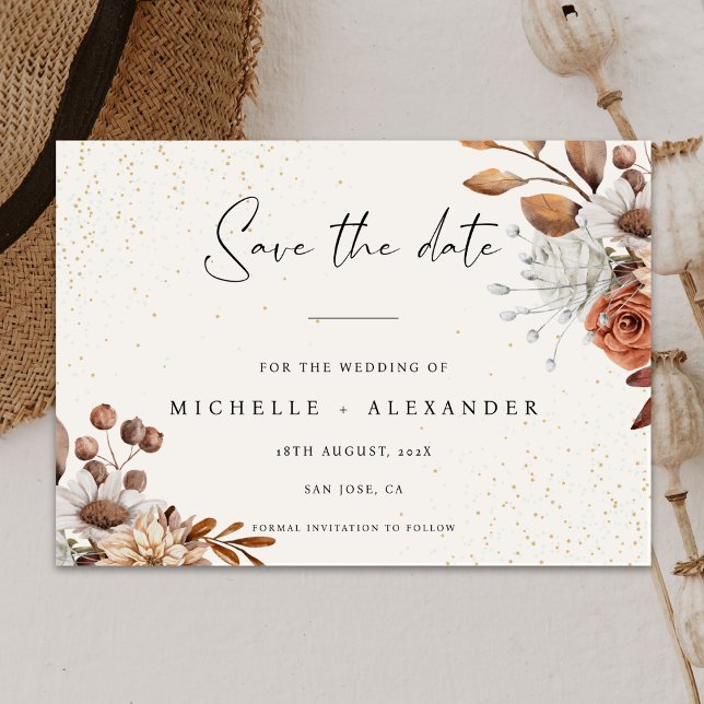 Reserve A Data Modern Cream Boho Weding The Date Card (Criador carregado)