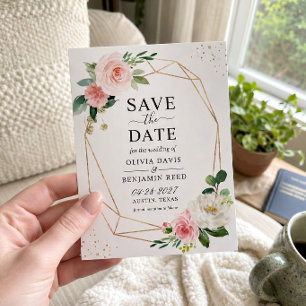 Reserve A Data Modern Elegant Blush Pink Floral Geometric Frame