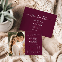 Reserve A Data Modern Elegant Photo Calendar Burgundy Wedding