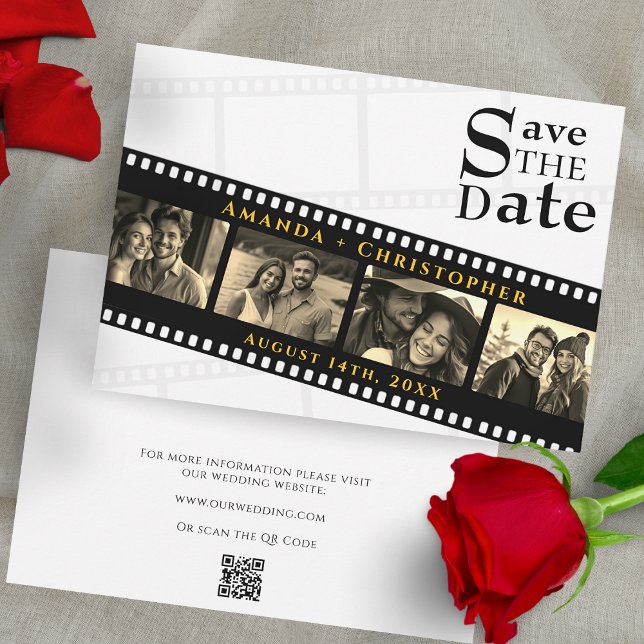 Reserve A Data Modern Filmstrip QR Code Photo Wedding (Modern Filmstrip QR Code Photo Wedding Save The Date)