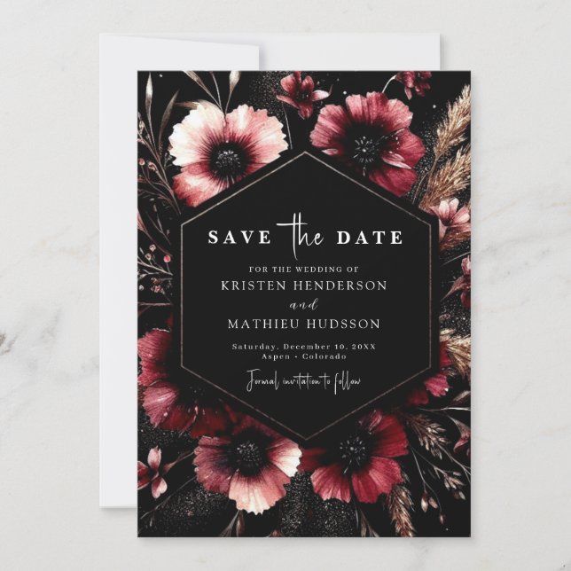 Reserve A Data Modern Floral Burgundy Wedding (Frente)