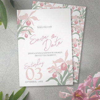 Reserve A Data Modern floral Cattleya orchid dusty pink wedding