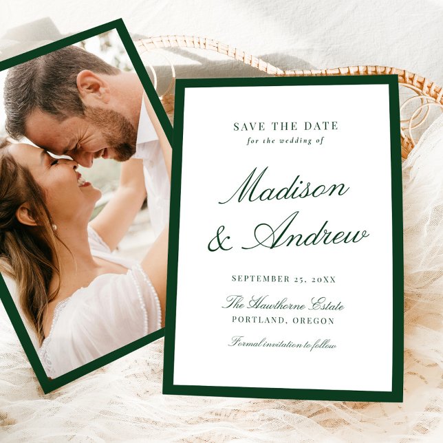 Reserve A Data Modern Green Border Photo Wedding (Criador carregado)
