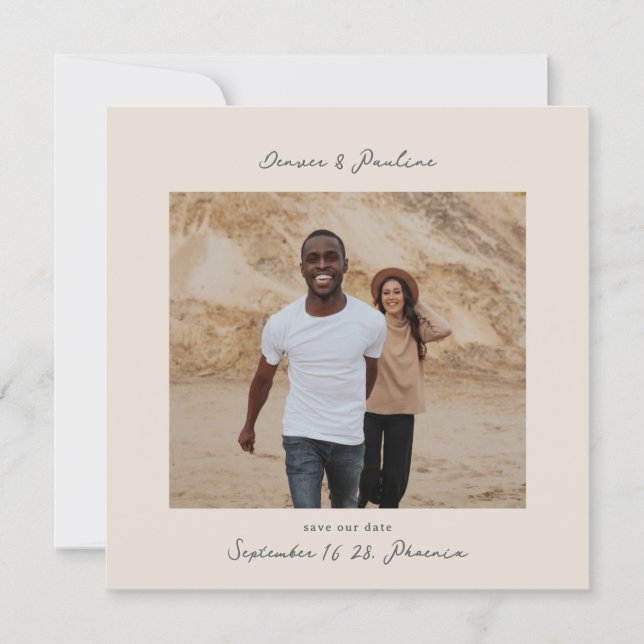 Reserve A Data Modern Handwritten Square Photo Wedding  (Frente)
