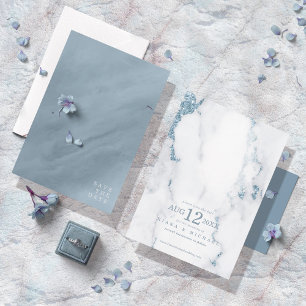 Reserve A Data Modern Marble Glitter Wedding Dusty Blue ID816 Sav
