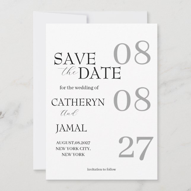 Reserve A Data Modern Matte Black Minimalist Save The Date (Frente)