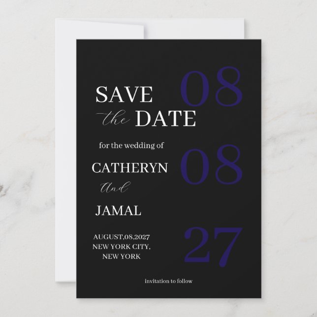 Reserve A Data Modern Matte Black Minimalist Save The Date (Frente)