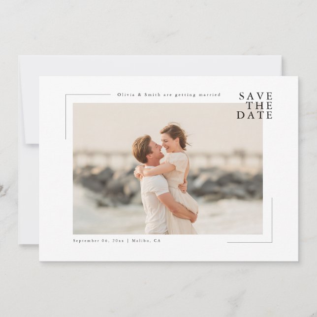 Reserve A Data Modern Minimal Coastal Photo Wedding Save the Date (Frente)