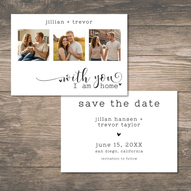 Reserve A Data Modern Minimalist 3 Photo Script Collage Wedding (Modern Minimalist 3 Photo Script Collage Wedding Save The Date)