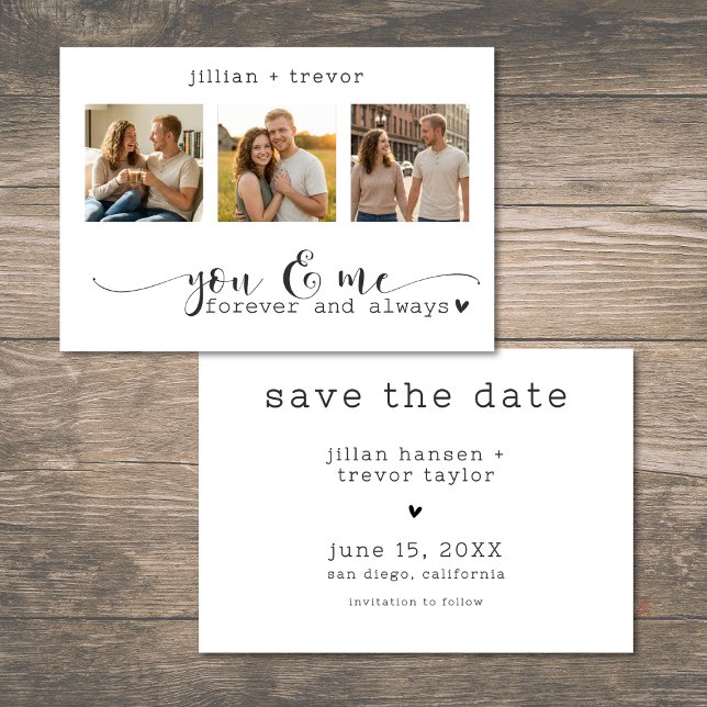 Reserve A Data Modern Minimalist 3 Photo Script Collage Wedding (Modern Minimalist 3 Photo Script Collage Wedding Save The Date)