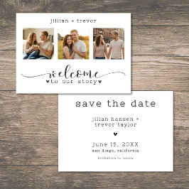 Reserve A Data Modern Minimalist 3 Photo Script Collage Wedding