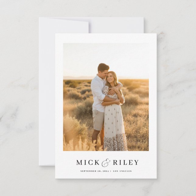 Reserve A Data Modern Minimalist Boho Text and Photo Wedding (Frente)