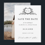 Reserve A Data Modern Minimalist Calligraphy Crest monogram Photo<br><div class="desc">This elegant save the date card features refined calligraphy and modern typography in a clean, minimalist layout. The delicate botanical crest monogram adds a timeless romantic touch while maintaining a chic and sophisticated style. Designed with a subtle photo element, this card is perfect for announcing your special day in a...</div>