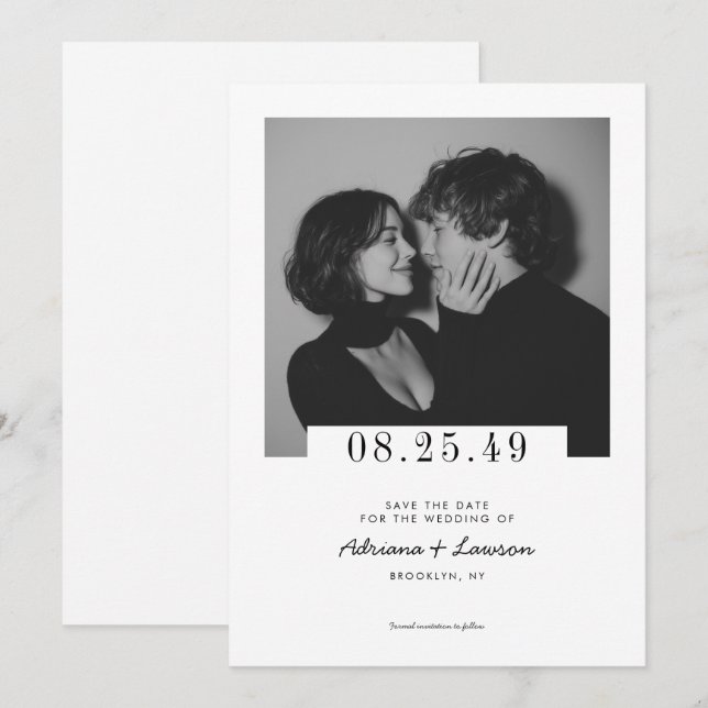 Reserve A Data Modern Minimalist Romantic Editorial Photo Wedding (Frente/Verso)
