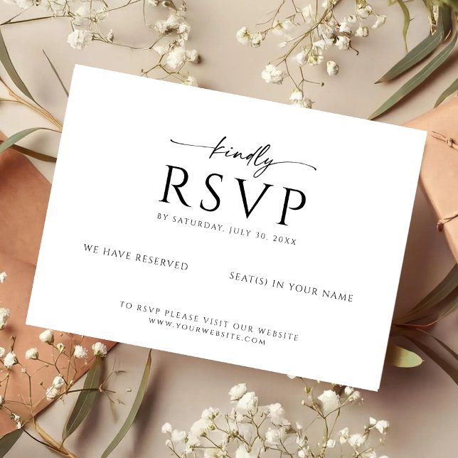 Reserve A Data Modern Minimalist RSVP Card with Kindly Script (Criador carregado)