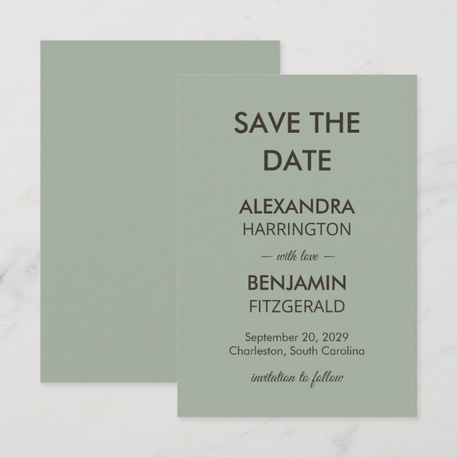 Reserve A Data Modern Minimalist Wedding | Sage Green Timeless  (Frente/Verso)