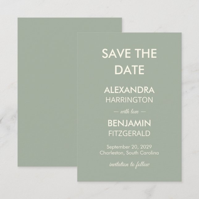 Reserve A Data Modern Minimalist Wedding | Sage Green Timeless  (Frente/Verso)