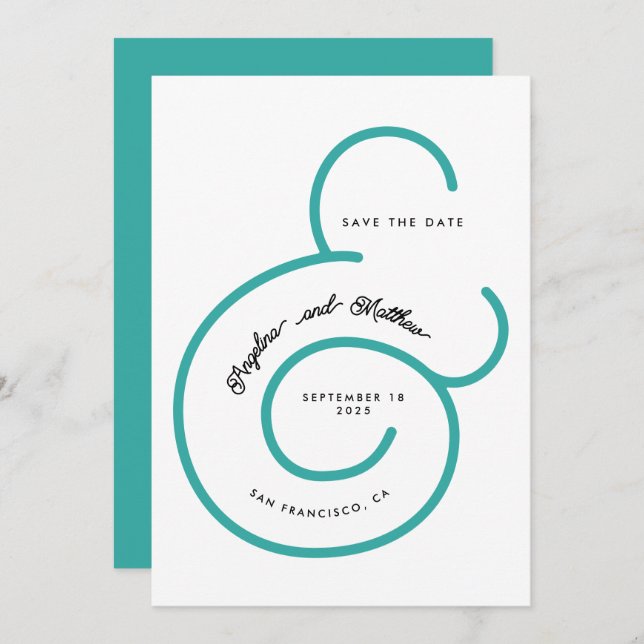 Reserve A Data Modern Mint Turquoise Script Big Ampersand Weding (Frente/Verso)