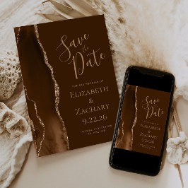 Reserve A Data Modern Mocha Gold Agate Brown Save the Date