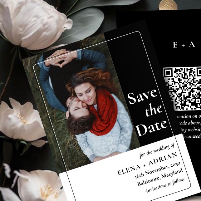 Reserve A Data Modern Moody Photo Save the Date with QR Code (Criador carregado)