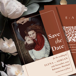 Reserve A Data Modern Moody Photo Save the Date with QR Code