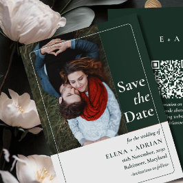 Reserve A Data Modern Moody Photo Save the Date with QR Code