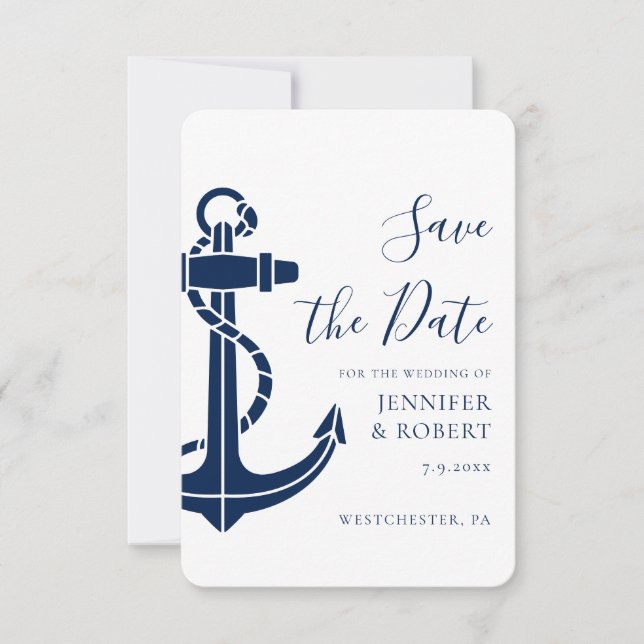 Reserve A Data Modern Nautical Anchor Wedding Save the Date (Frente)