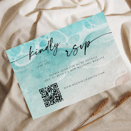 Reserve A Data Modern Ocean Tide Wedding QR Code RSVP Card