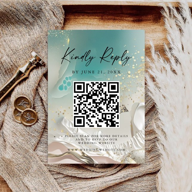 Reserve A Data Modern Ocean Tide Wedding QR Code RSVP Card (Criador carregado)