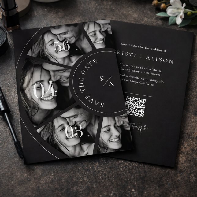 Reserve A Data Modern Photo Collage QR Code Wedding Save the Date (Criador carregado)