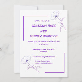 Reserve A Data Modern Purple Line Art  Save the Date Wedding Card