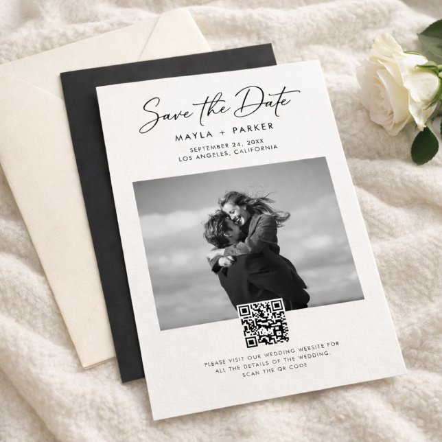 Reserve A Data Modern QR Code Elegant Photo Wedding Save the Date (Criador carregado)