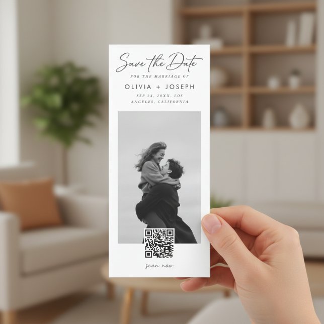 Reserve A Data Modern QR Code Photo Bookmark Wedding (Criador carregado)