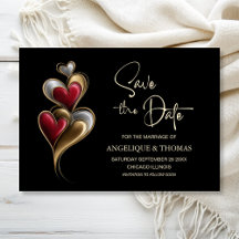 Modern Red and Gold Hearts Wedding Save the Date