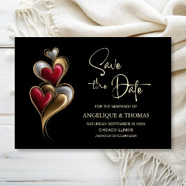 Reserve A Data Modern Red and Gold Hearts Wedding Save the Date